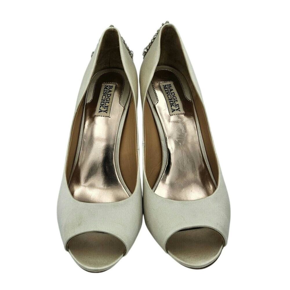 Badgley Mischka Kiara Satin Crystal Open Toe‎ Heels US 9 Bridal Wedding